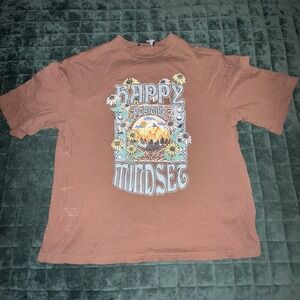 Happy Positive Mindset L Brown Short Sleeve T-shirt